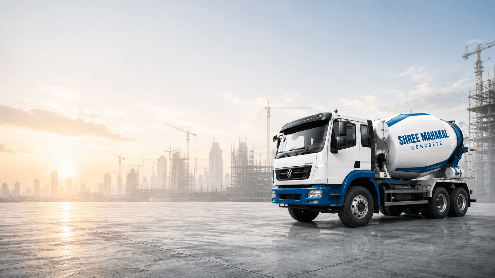 Shree Mahakal ready mix concrete truck at a construction site